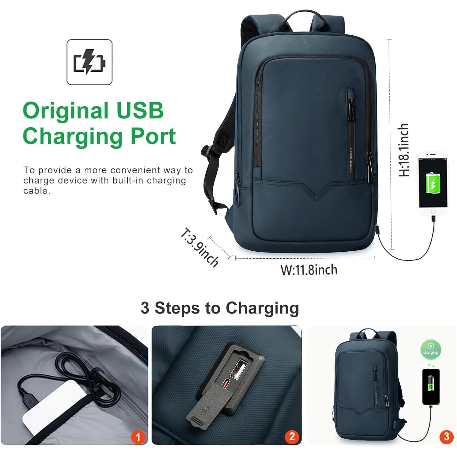 Rucsac Laptop Barbati, Impermeabil, cu Port USB, 17.3 inch, Albastru