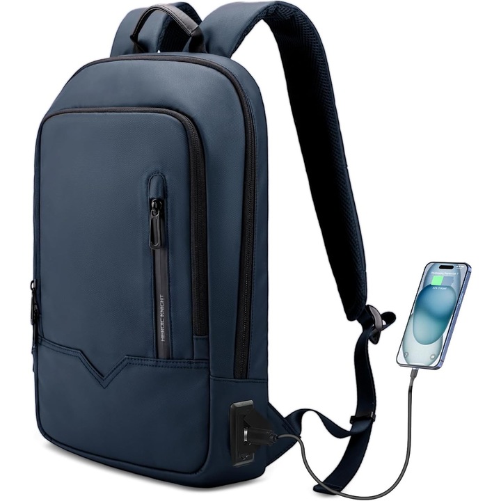 Rucsac Laptop Barbati, Impermeabil, cu Port USB, 17.3 inch, Albastru