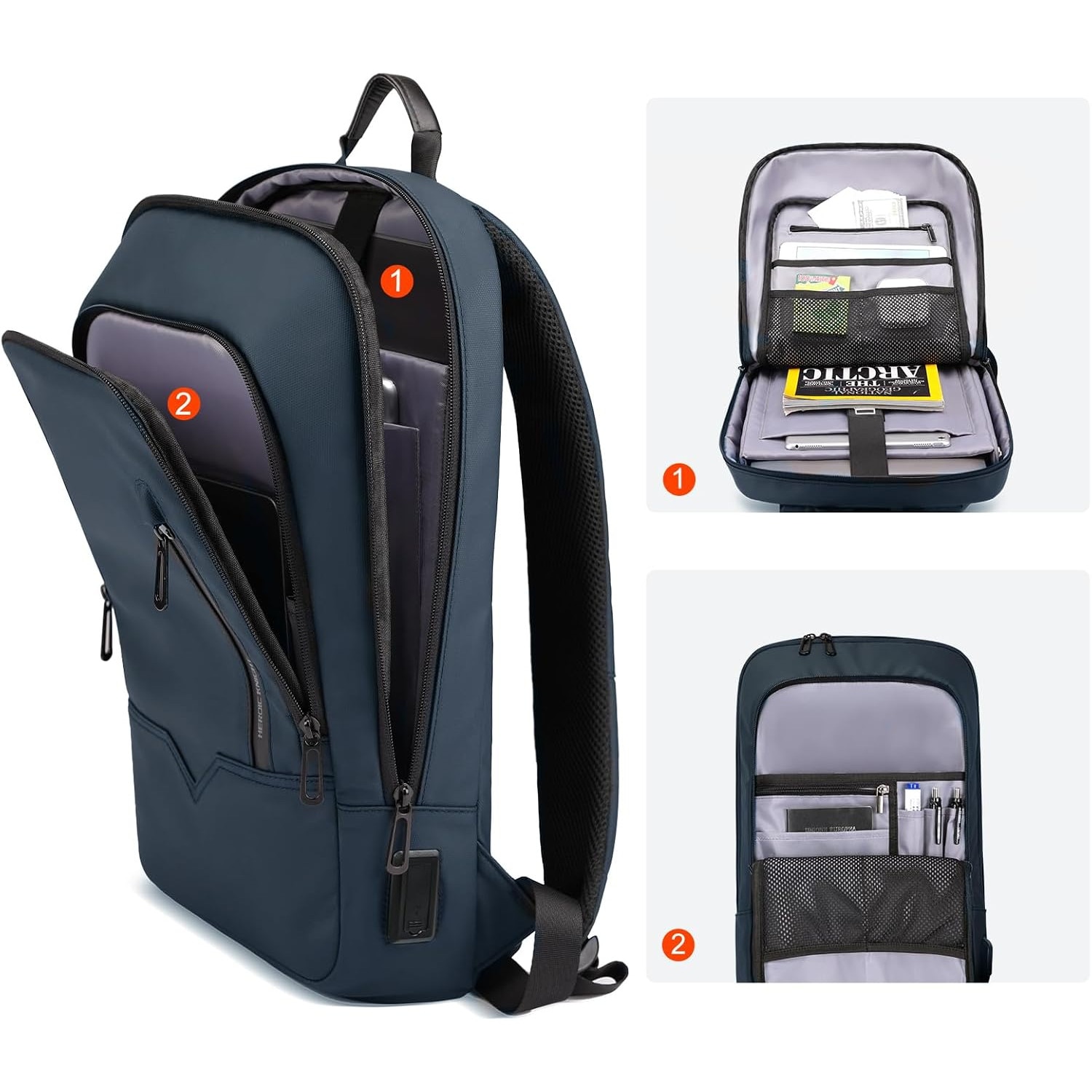 Rucsac Laptop Barbati, Impermeabil, cu Port USB, 17.3 inch, Albastru