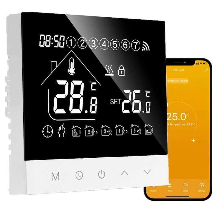 Termostat Inteligent WiFi pentru Incalzire in Pardoseala cu Apa Beok TS4G-WIFI-WP Control prin Aplicatie Tuya Smart Life Alexa Google Home Programabil LCD 3A 100-240V