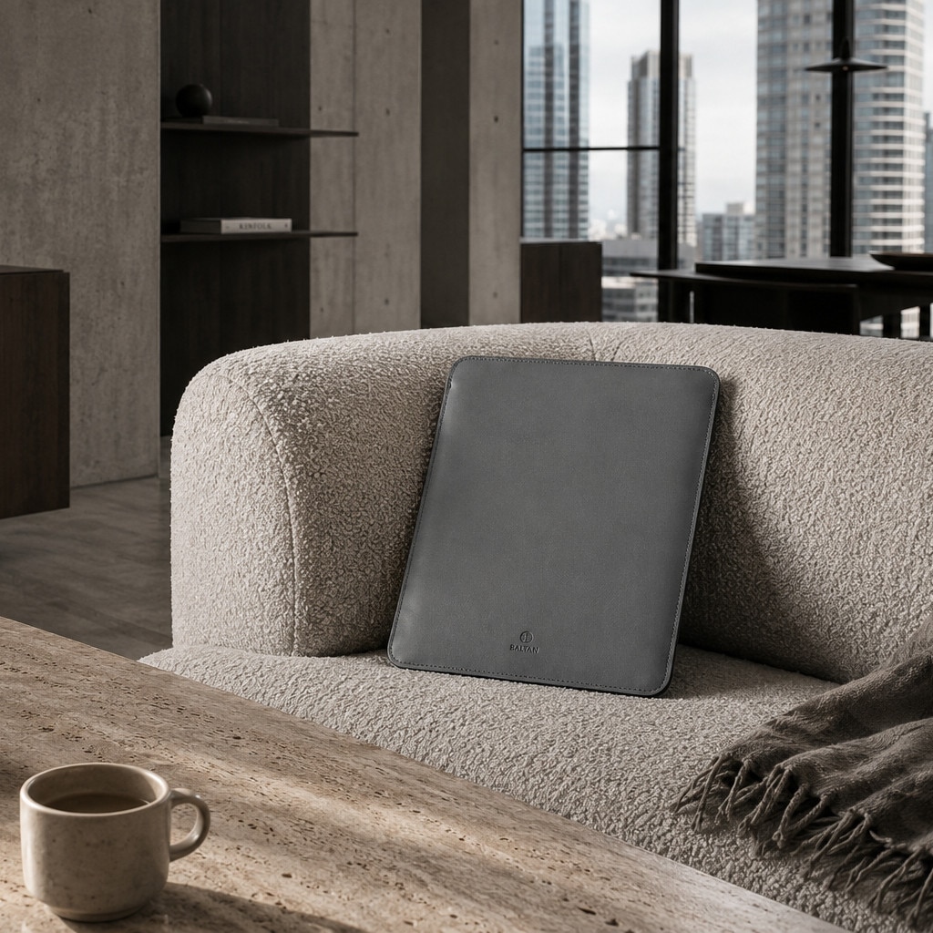 Husa pentru MacBook AIr 15 M2 M3 M4 M5 Baltan Sleeve 15 inch din piele naturala premium rezistenta la apa, gri
