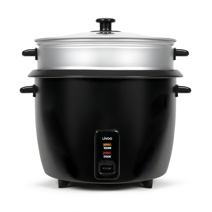 Aparat de gatit orez si alimente la abur Livoo DOC368N, 2.8L/16 portii, 1000W, oprire automata, protectie la supraincalzire, capac din sticla securizata, negru