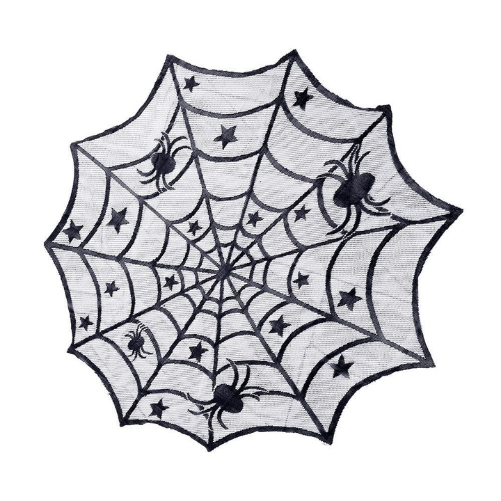 Fekete csipke Halloween kerek asztalterítő 102cm