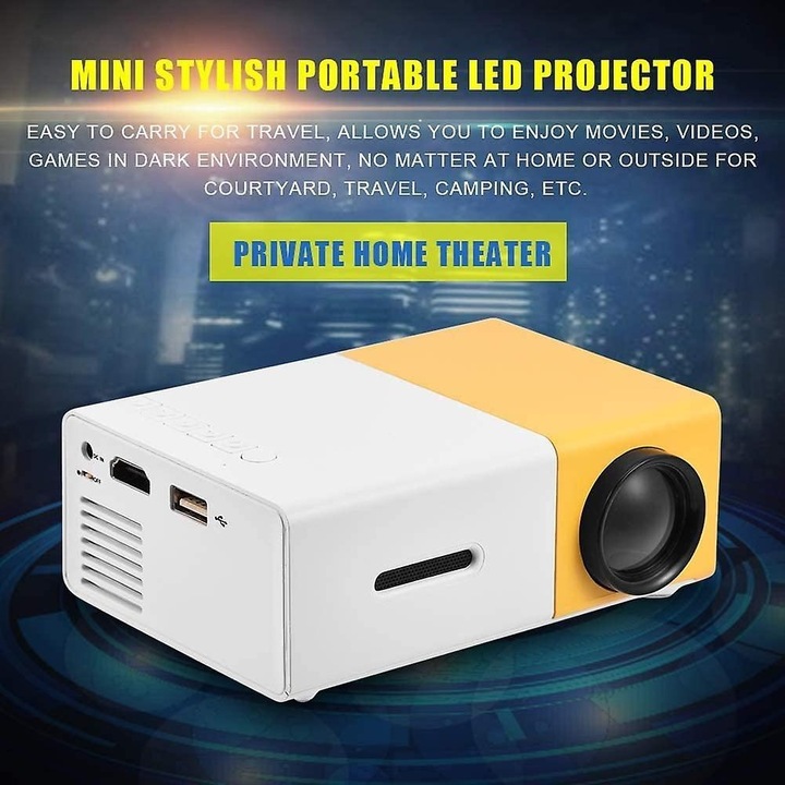 Преносим видеопроектор 1080p LED мини кино за дома, черен, компактен