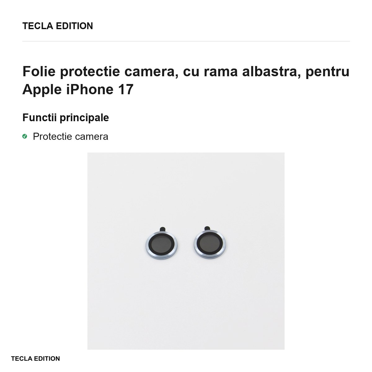 Folie protectie camera, cu rama albastra, pentru Apple iPhone 17