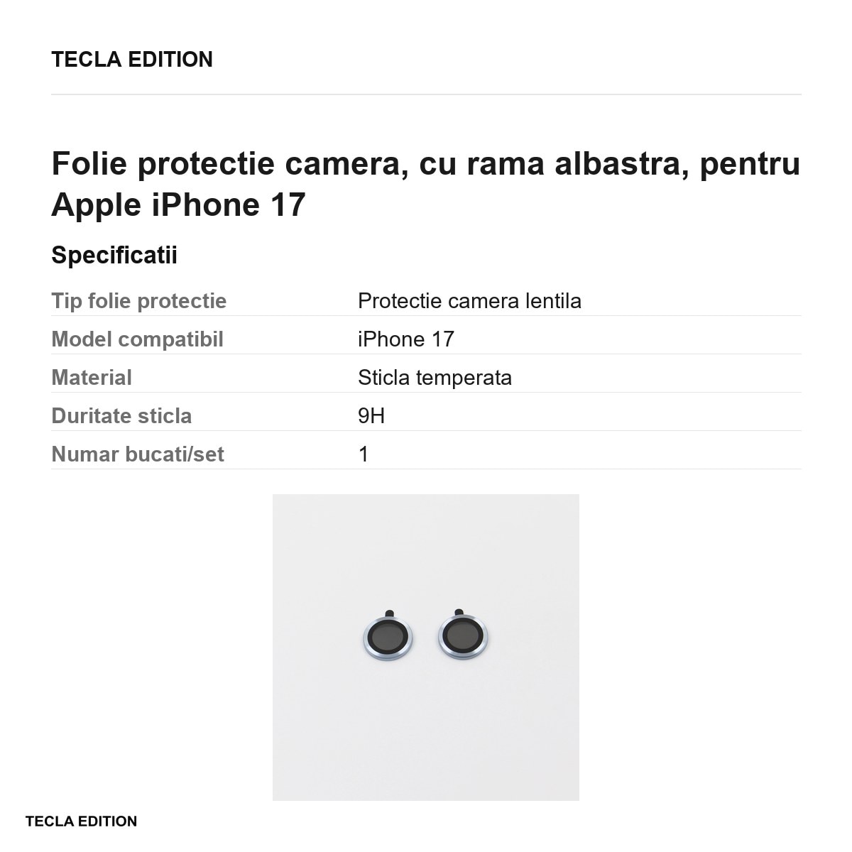 Folie protectie camera, cu rama albastra, pentru Apple iPhone 17