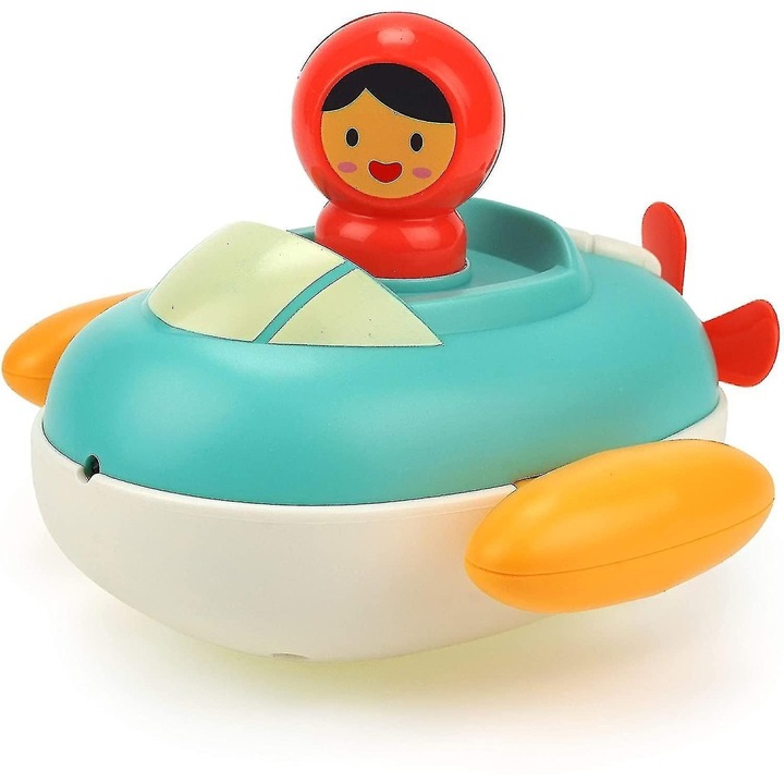 Játék hajó forgó propellerrel és vízsugárral, 12 hónap+, többszínű, 15x10x8cm