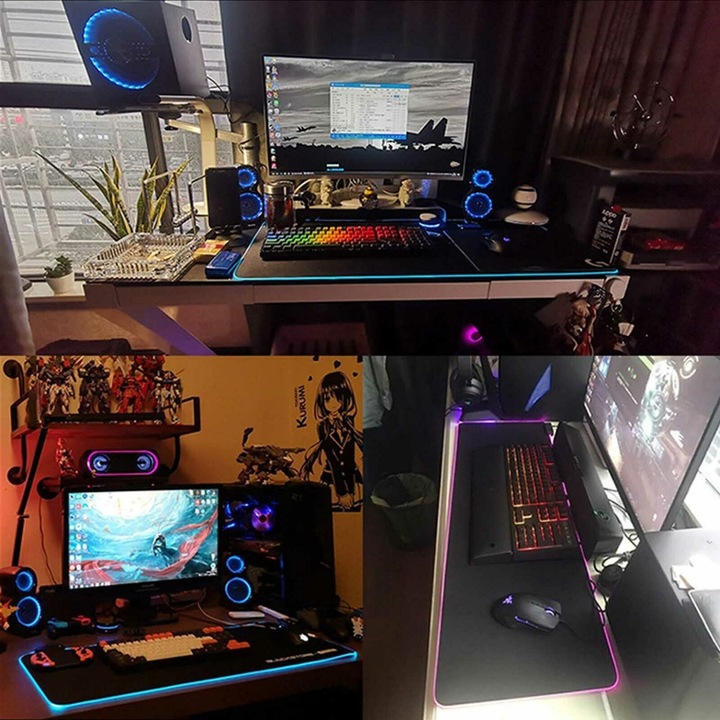 Mousepad gaming RGB iluminat, negru, 35x25cm, antiderapant