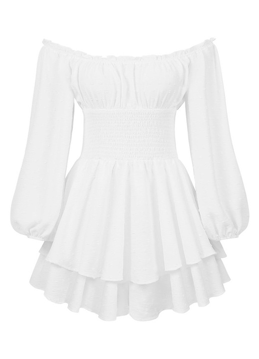 Rochie mini alb poliester maneci lungi volane
