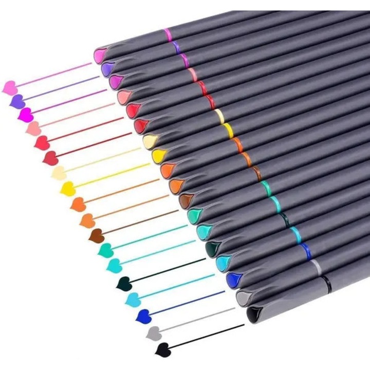 Set de 18 pixuri fineliner poroase 0,38 mm 31CJ-K0274-260814-4512, linii fine, cerneala pe baza de apa, etui transparent, multicolor
