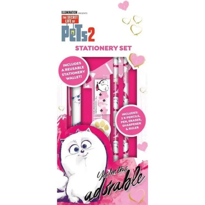 Комплект канцеларски материали Gidget The Secret Life of Pets 2 розов бял 7 части