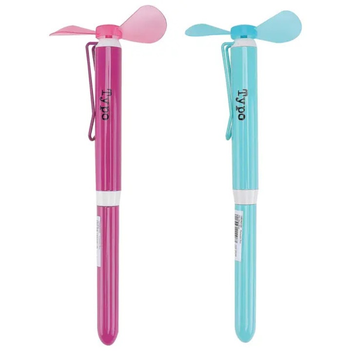Pix cu bila creativ cu mini-ventilator (evantai), metal, set 2, roz/albastru deschis, 16 cm
