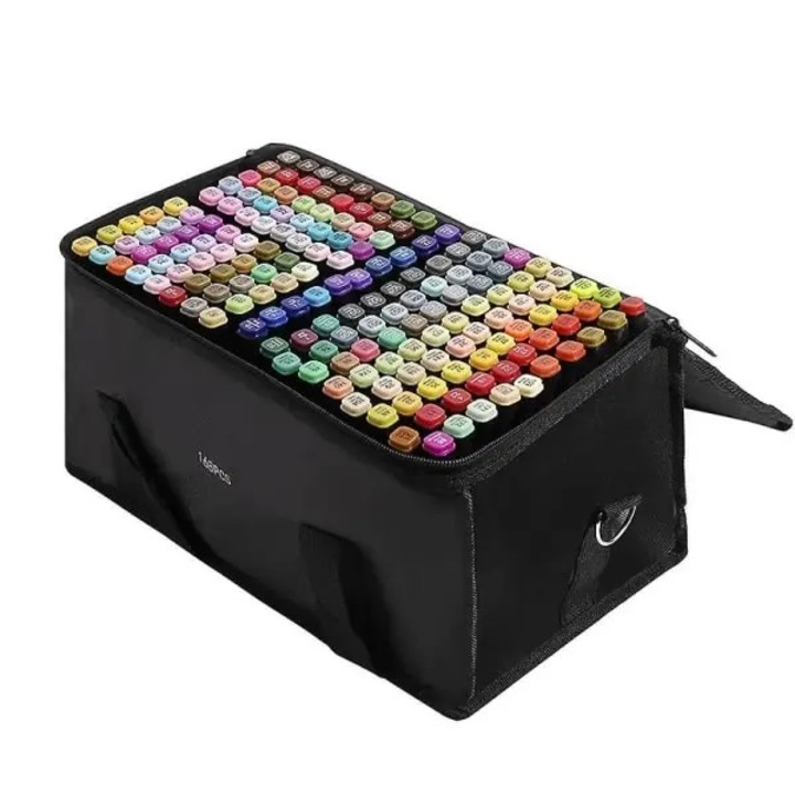 Set markere dual tip pentru arta 31CJ-K0274-260814-2092, varf fin si varf lat, rezistente la apa, non-toxice, cu suport de depozitare negru, multicolor