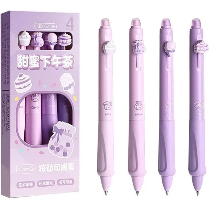 Комплект от 4 изтриваеми гел химикалки, сини и черни, 0.5мм, прибиращи се