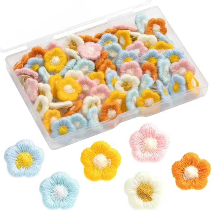 Комплект 60 декоративни кабърчета, многоцветни цветя 16x9.5mm