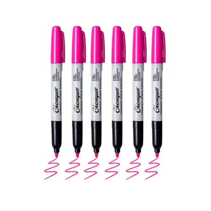 Set 6 markere permanente 31CJ-K0274-260814-1497, varf extra-fine, cerneala permanenta, rezistenta la apa si la decolorare, pentru hartie/plastic/metal, roz