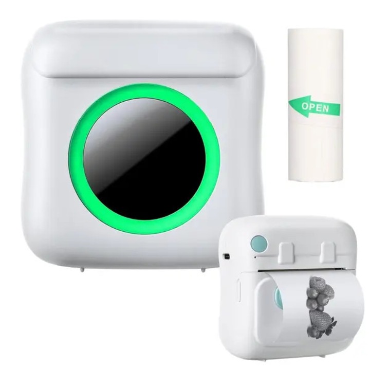 Мини термопринтер Bluetooth 200 dpi бял с ролка