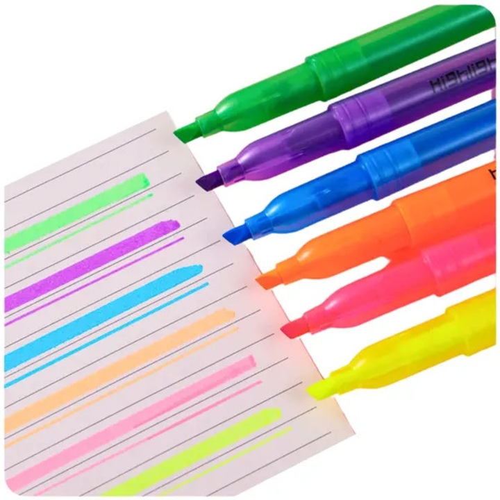 Set 6 markere textmarker neon, varf oblic pentru linii fine si supralineeri late, multicolor