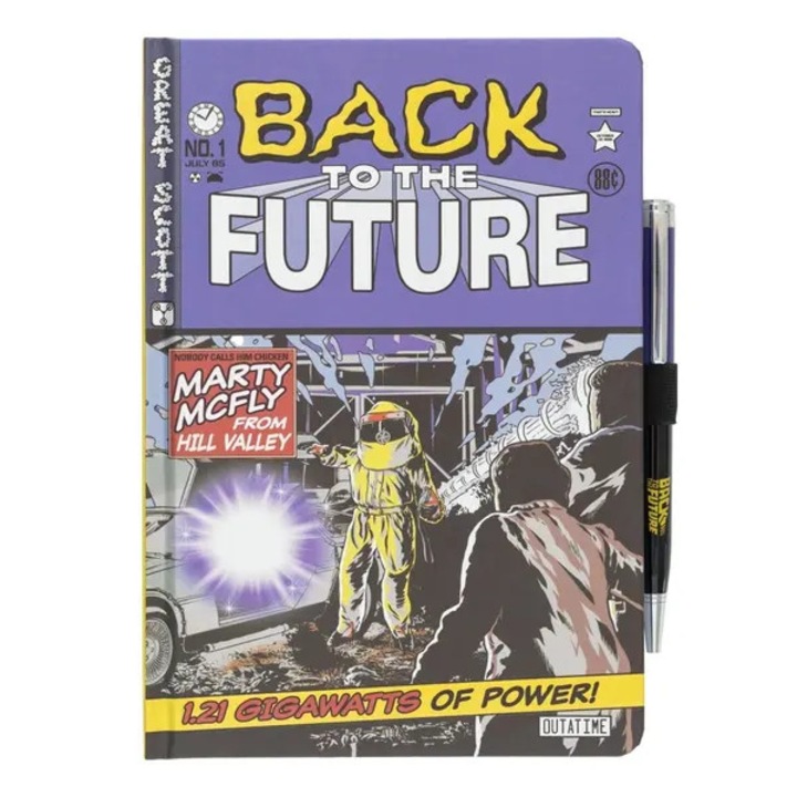 Caiet A5 Back to the Future, coperta premium cu design comic retro, mov multicolor, include pix