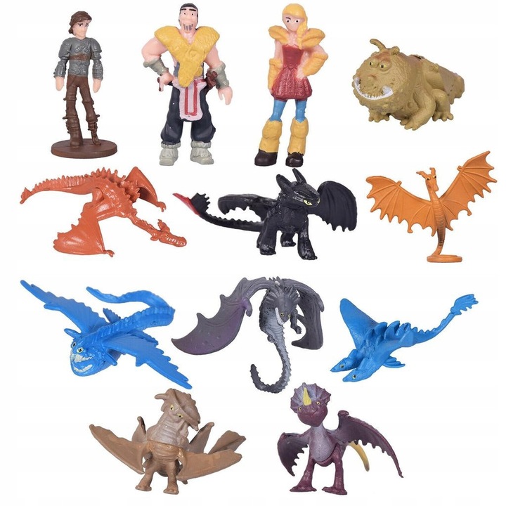 12 darabos Így neveld a sárkányodat figura készlet, 3–5 cm