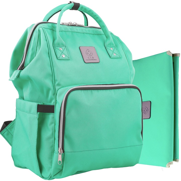 Táska-hátizsák csecsemőknek, gyerekeknek és anyáknak, női Umar/babakocsi táska - Utazásszervező készlet váltópárnával- Care Love Devotion, 45 x 28 x 21 cm, ZÖLD