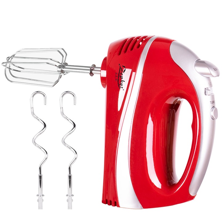 Ръчен миксер zephyr zp 1110 m, 300w, 5 степени + турбо функция, 4 бъркалки, червен