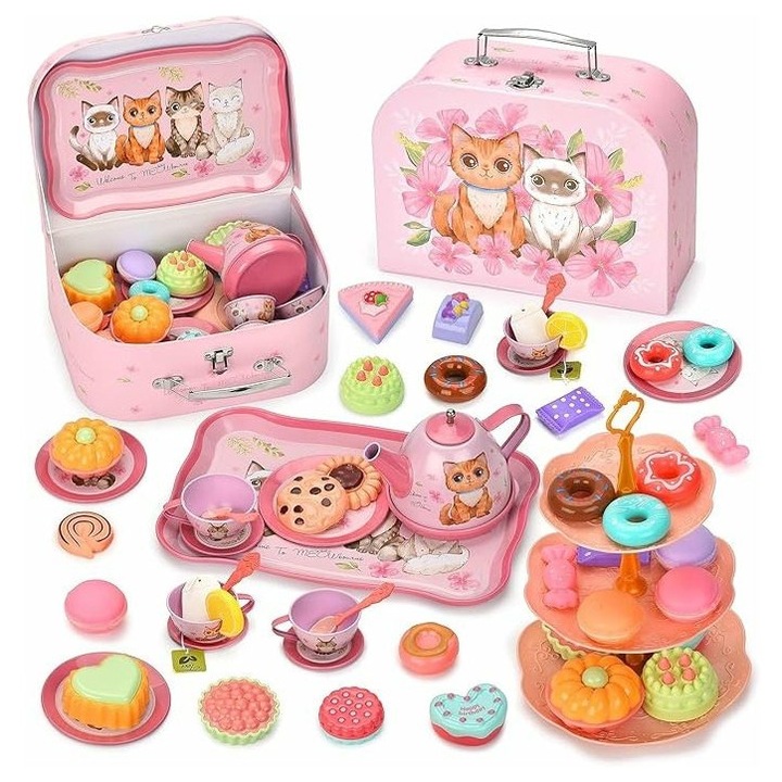 Set ceai copii, 50 piese, roz, 25.5x18.5x10.3 cm