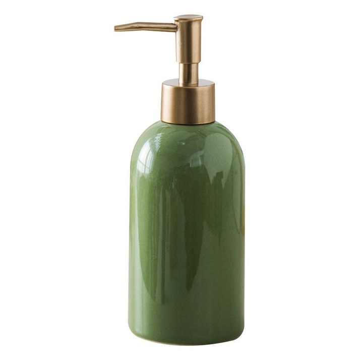 Recipient ceramic cu pompa pentru sapun lichid 420ml verde 7.2x20cm