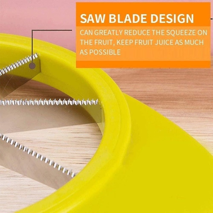 Taietor de fructe 4-in-1 (curatator/decupator miez, feliator, decojit mango, separator samburi) cu baza fixa, galben, model K0473-0708-TMCJ-2887