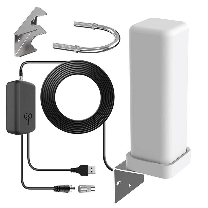 Antena TV digitala exterioara, 4K 1080P, alb, 250x800x100mm, cablu 10m, set