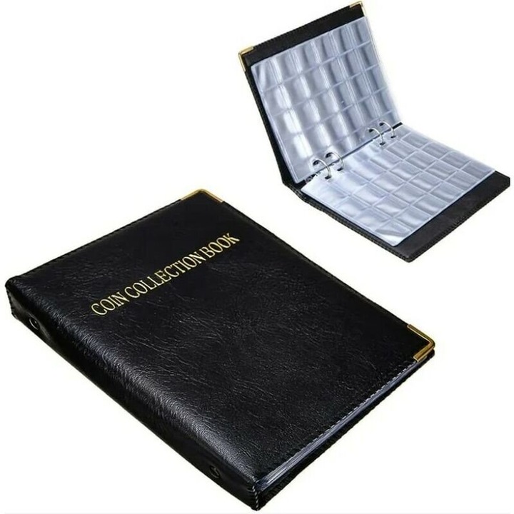 Album monede piele ecologica negru 19.5x15.5cm 220g