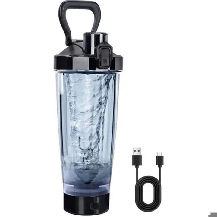 Shaker electric proteine 600ml, reincarcabil USB-C, etans