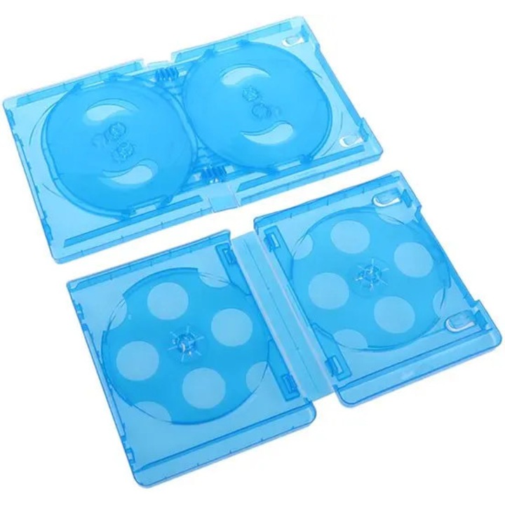 Műanyag tok CD/DVD-hez K0255-0810-CDCJ35808, 2 db-os szett, 2 hely/tok, karcolásgátló védelem, kék, 17 x 13.3 cm