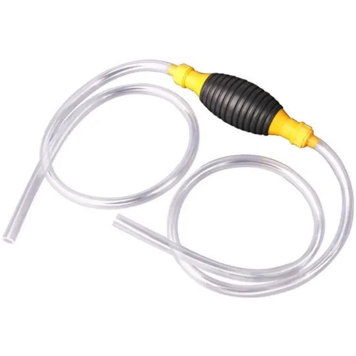 Pompa sifon manual VITERRA.4-25CDCJ-K0232-260831-2489, furtun PVC transparent 2 m O18 mm, bulb din cauciuc, debit pana la 10 L/min, multicolor, pentru benzina/diesel/ulei