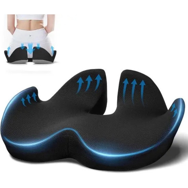 Perna ergonomica scaun spuma memorie negru 46x40cm