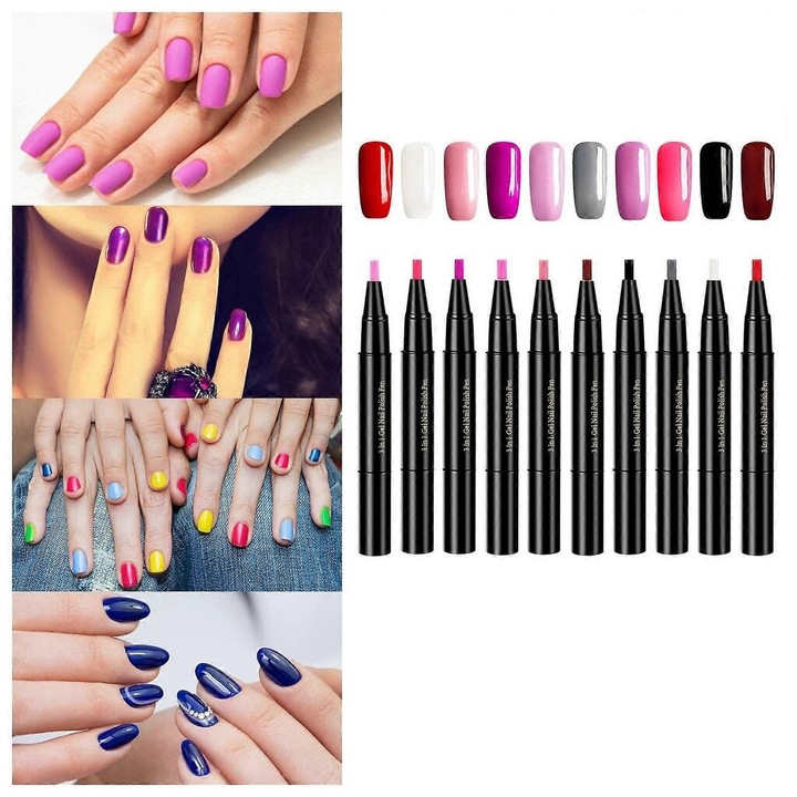 Set 10 pixuri oja gel 3 in 1, multicolor, 10 culori, usor de folosit