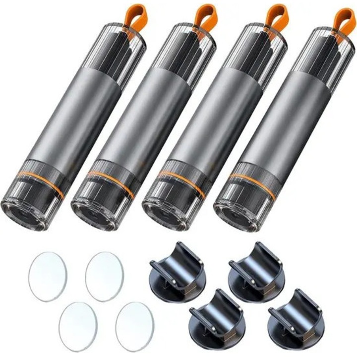 4 darabos K0255-0810-CDCJ27716 autós életmentő szerszámkészlet, 2 az 1-ben volfrámhegyű ablaktörő és övvágó, ragasztós rögzítőkkel és tesztüveggel, szürke, 4 db