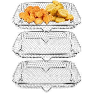 Set 3 rafturi din inox pentru friteuza aer, 19.5x13.5x4.5cm, argintiu, multifunctional