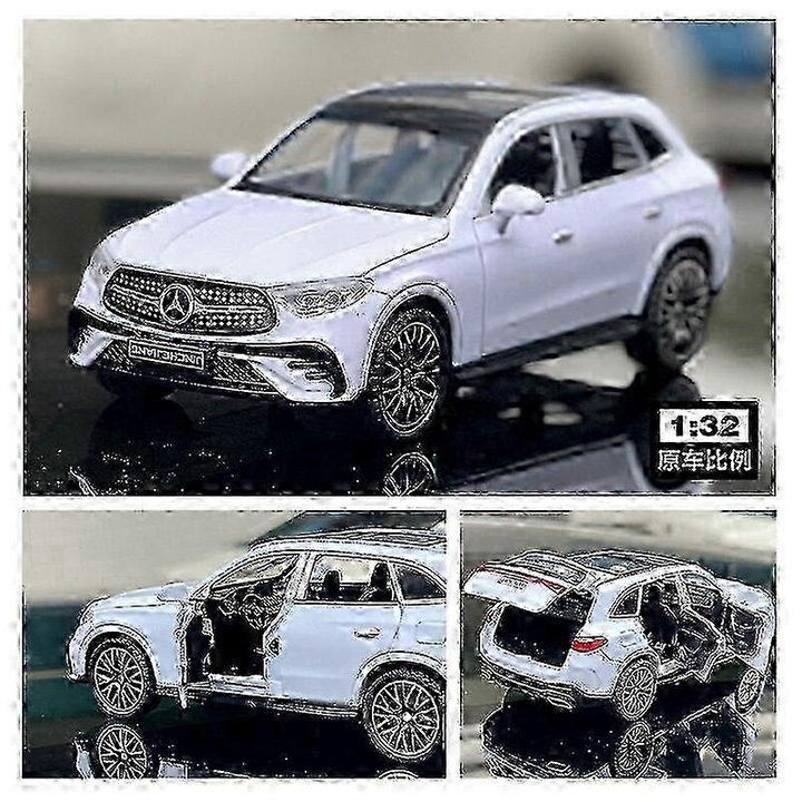 Modellautó 1:32 SUV, fém és műanyag, fénnyel és hanggal, visszahúzós mechanizmus, nyitható ajtók és csomagtartó, fehér
