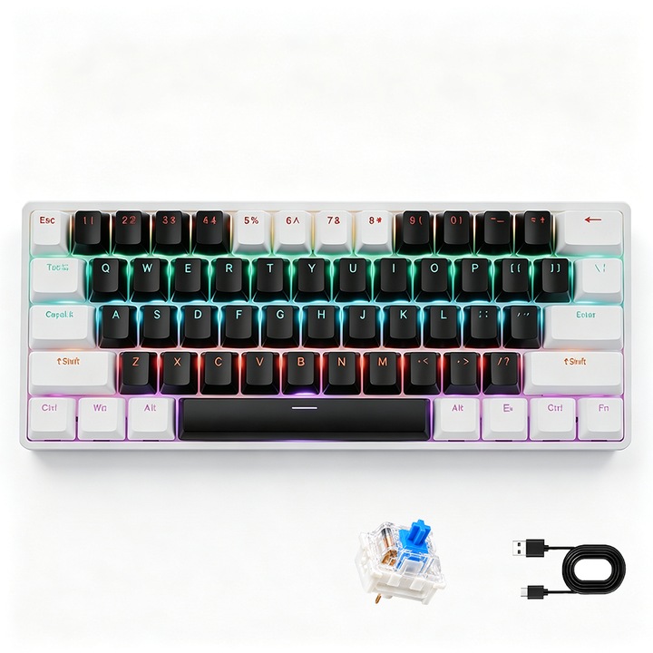 Геймърска механична клавиатура 61 клавиша червена RGB 60% 17 режима 21 клавиша против ghosting
