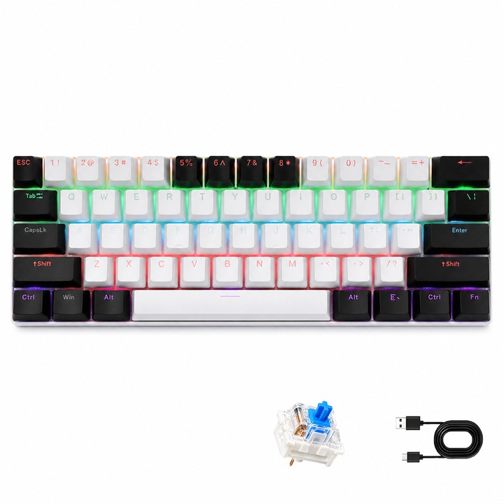 Механична клавиатура KAVLORN KL61 61 клавиша синя RGB 60% 17 режима 21 клавиша против призраци