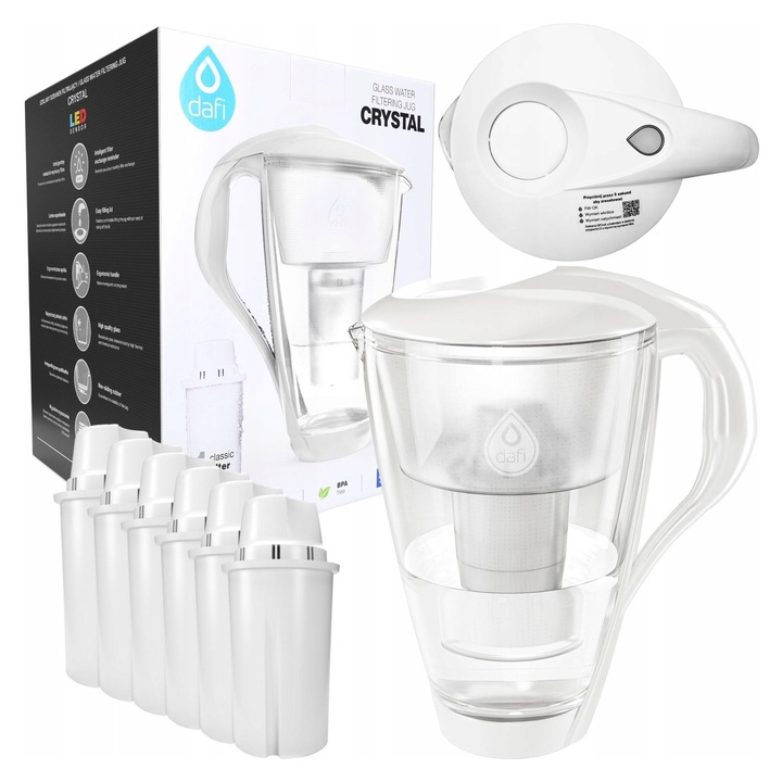 Cana filtranta Dafi Crystal 2L sticla alb set 6 filtre Classic