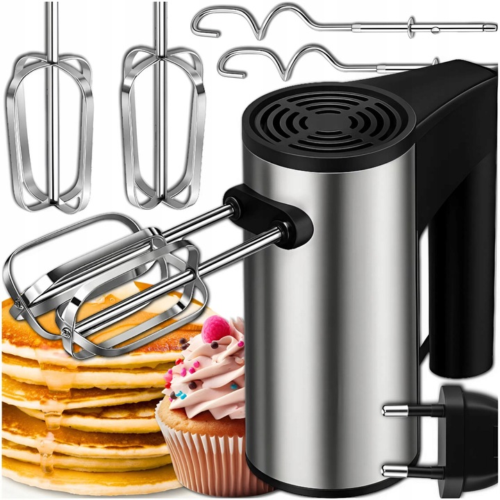 Kézi mixer MEMFLOW 450W 5 sebesség turbo 4 habverő szett fehér 29.5x18.2x8.8cm