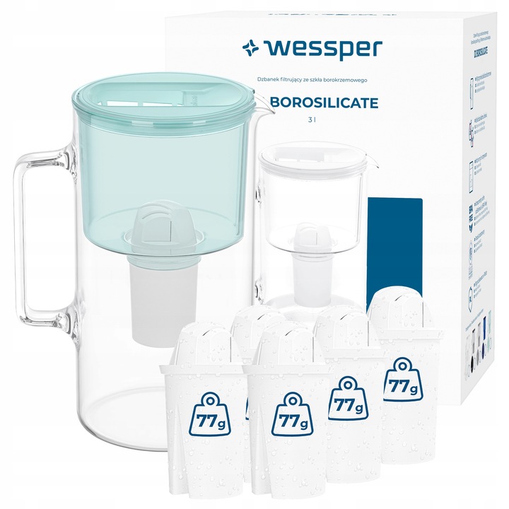 Cana filtranta Wessper D2 borosilicat 3l cu 6 filtre AquaClassic
