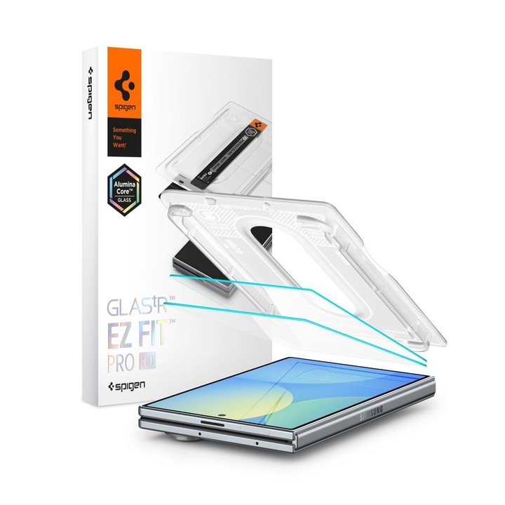 Set 2 folii sticla securizata Spigen Glas.tR EZ Fit Pro HD, Kit montare inclus, compatibile cu Samsung Galaxy Z Fold 8, Transparent