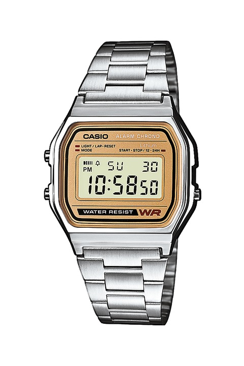 Casio, Часовник с хронограф и метална верижка, Сребрист