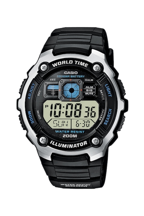 Casio, Часовник с хронограф и подсветка, Черен