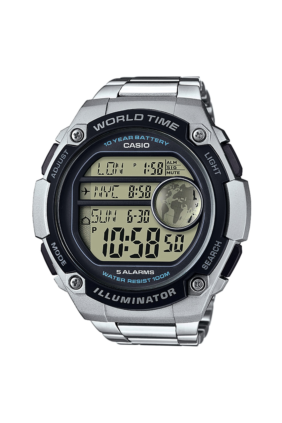 Casio, Ceas cronograf cu bratara din otel inoxidabil, Argintiu