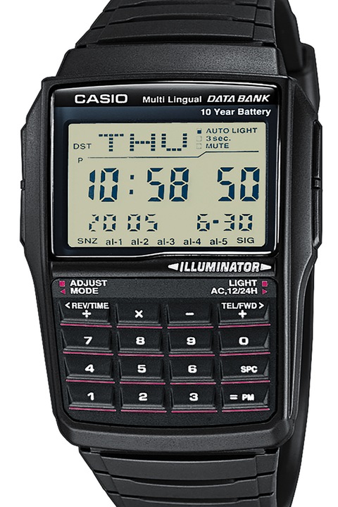 Casio, Ceas cronograf cu calculator cu 8 cifre Vintage, Negru