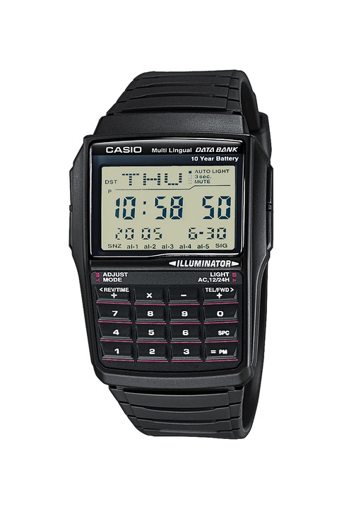 Casio, Часовник Vintage с хронометър и калкулатор, Черен